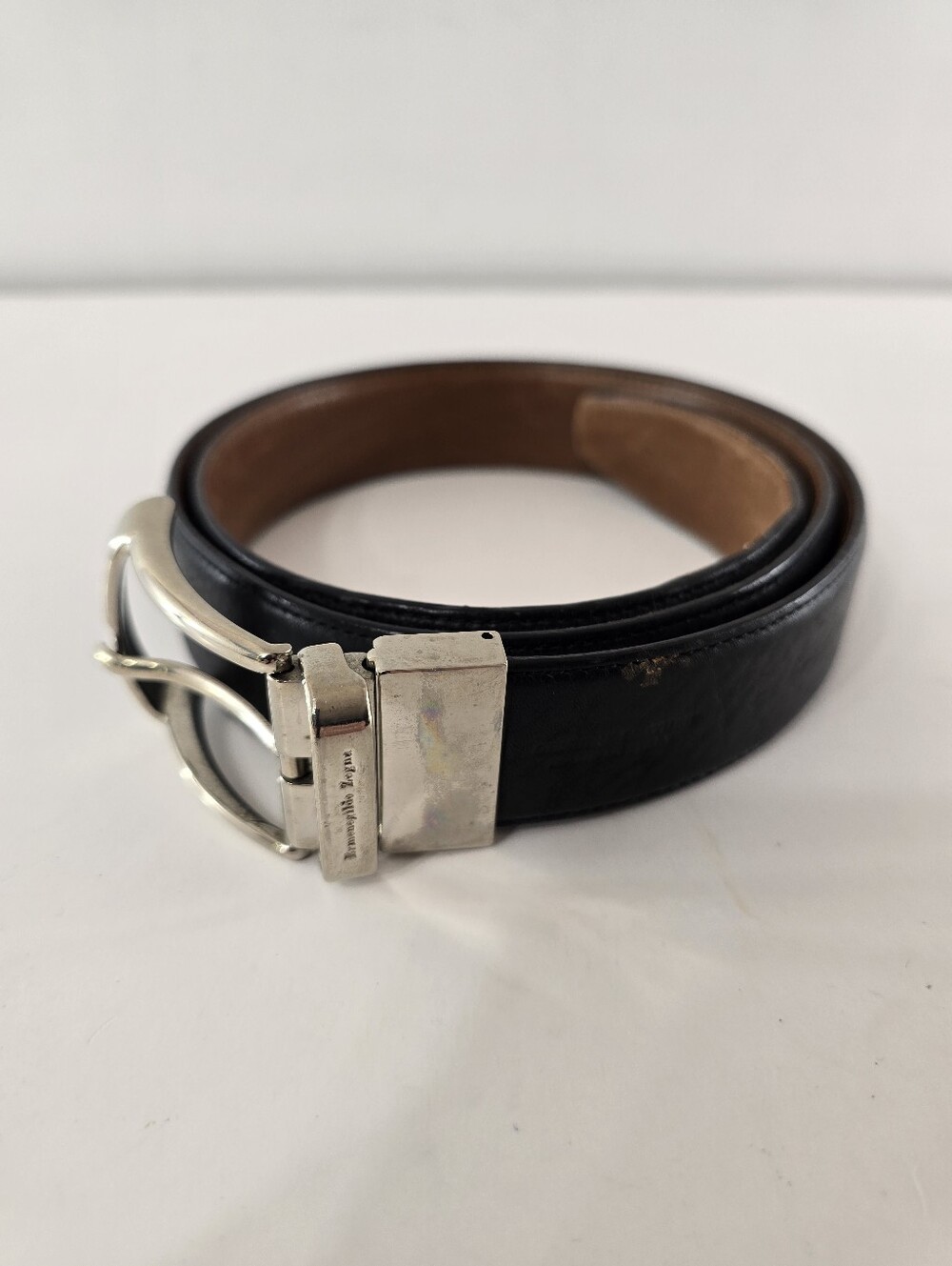 Ermenegildo Zegna Leather Belt Black Silvertone Made In Italy Mens Size XL